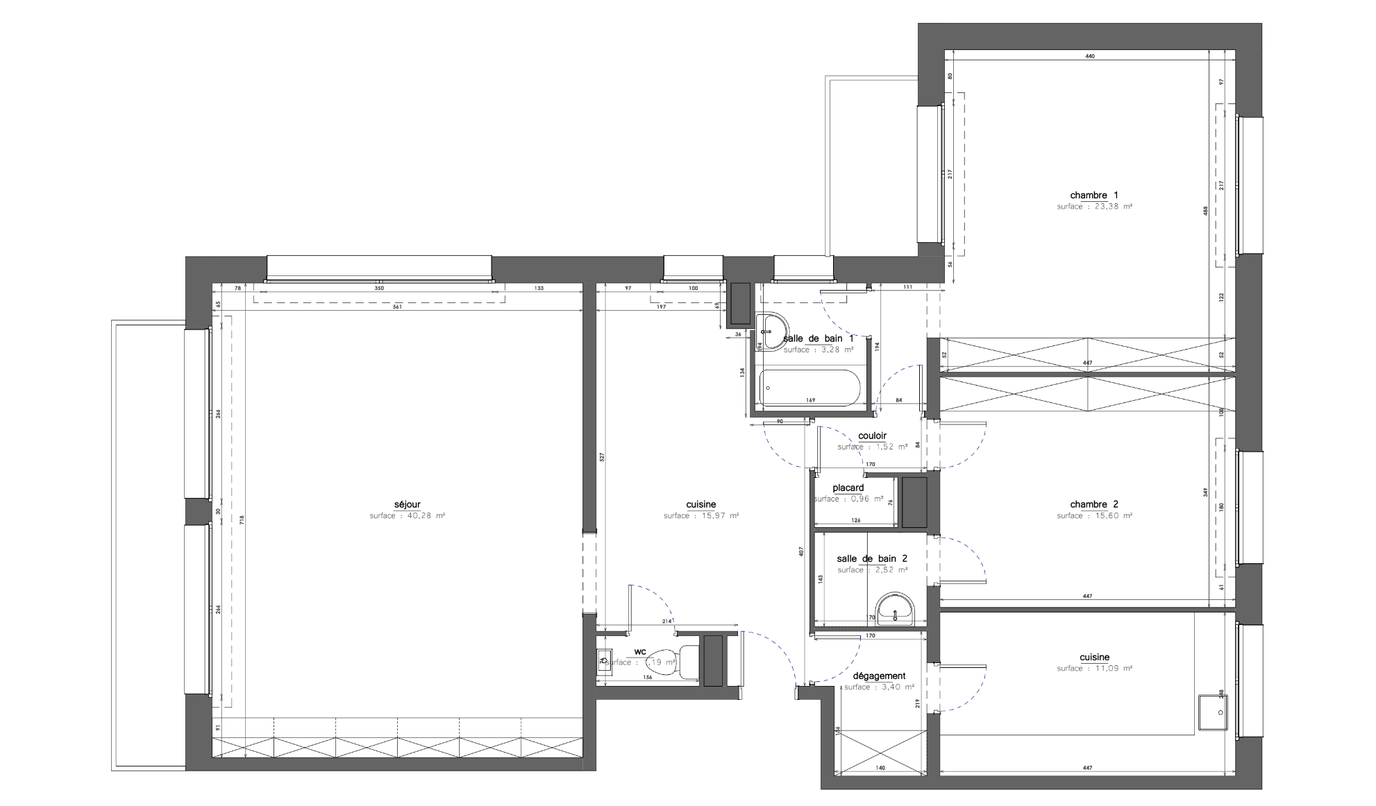 plan rénovation appartement 3 chambres 120 m2