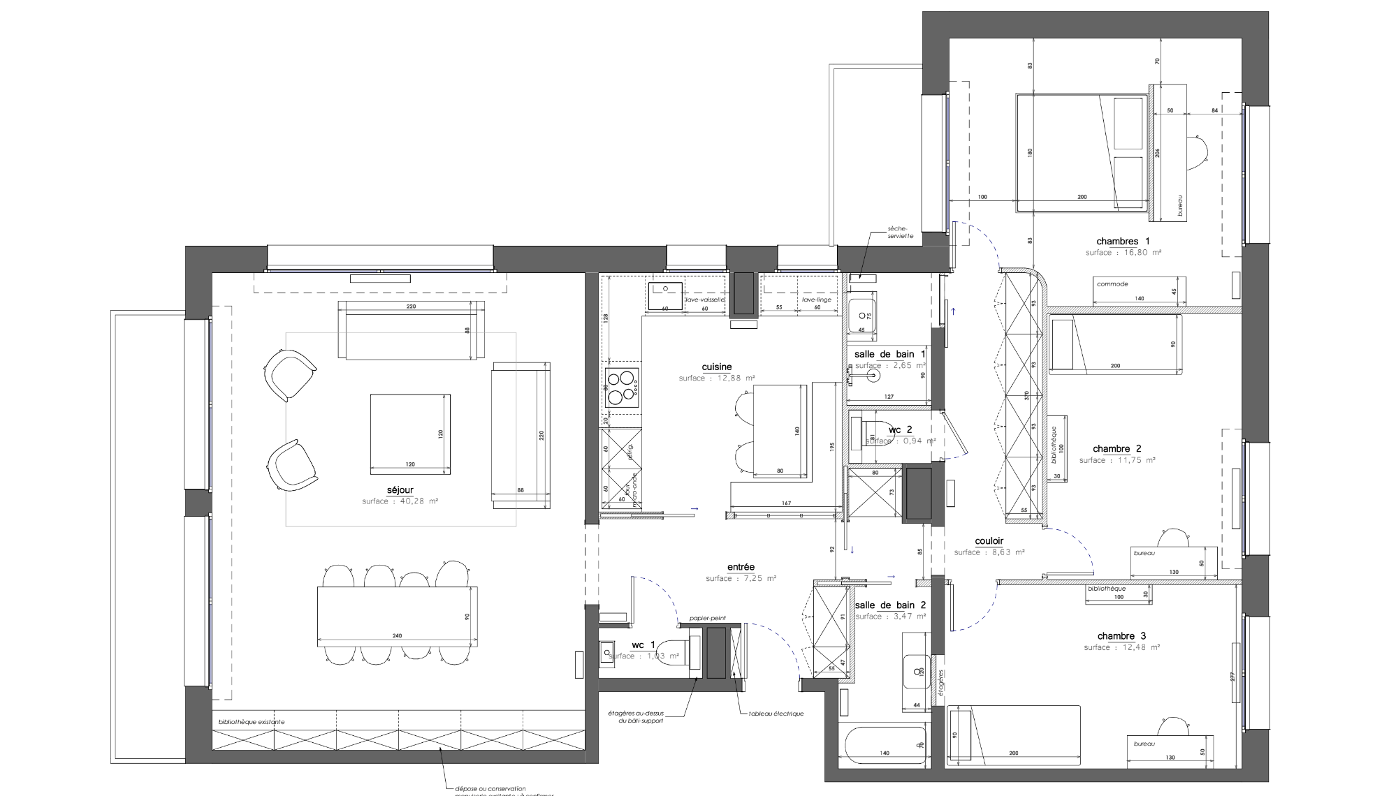 plan rénovation appartement chambre supplémentaire 120 m2